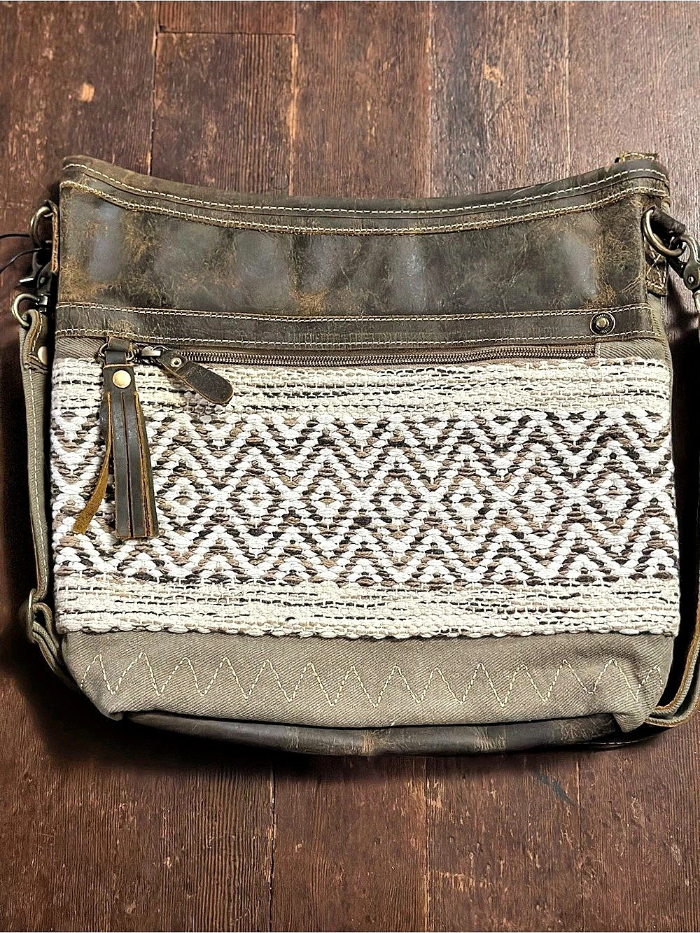 Myra Bag Harvest Chevron Crossbody Bag Brown & Cream NWT